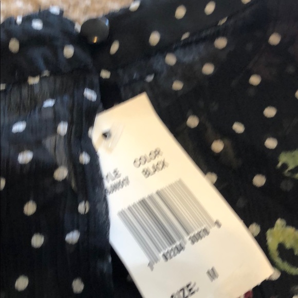 Black Polka Dot Floral Long Sleeve Blouse (M) - Picture 7 of 8